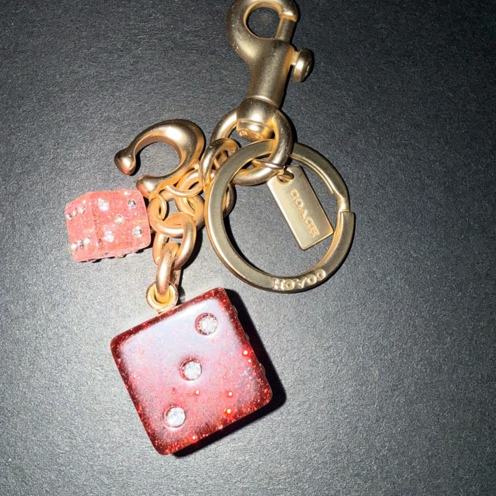 New Coach Glittering Red Dice Keychain